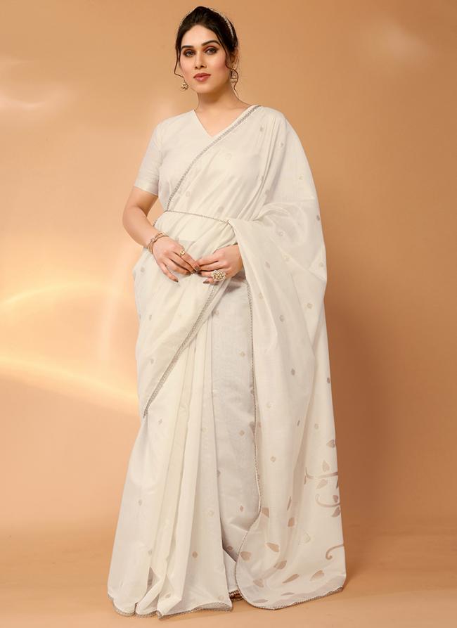 Chanderi Silk White Party Wear Weaving Saree